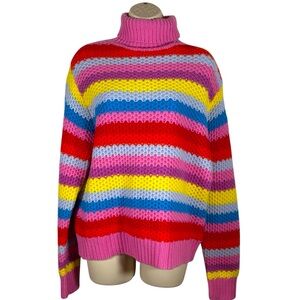 Anthropologie Womens Wool Sweater Turtleneck, Stripe Pink, Long Sleeves Sz M NWT